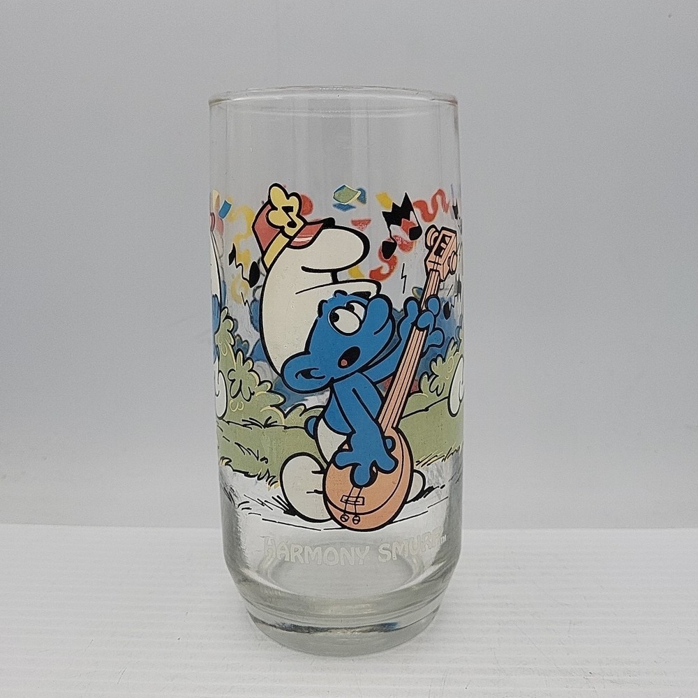 Vintage 1983 Harmony‎ Smurf Glass Hardees Wallace & Berrie Peyo Smurfs